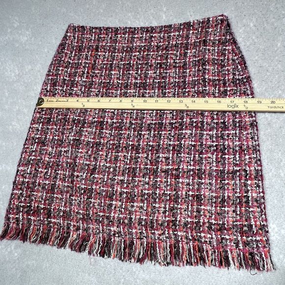 Talbots Skirt Size 6P Petites Pink Plaid Tweed Fray Fringe Hem Wool Blend Pencil - Picture 5 of 12